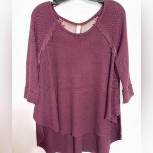 Sz L Free People Purple Thermal Top with Lace Back EUC
